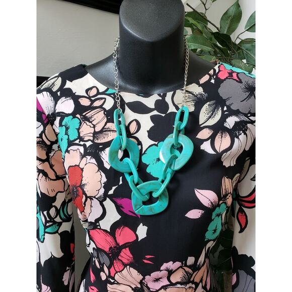 Express Shift Dress Women Size 4 Multi Floral Lined Long Sleeve Keyhole Back Zip - Picture 2 of 12